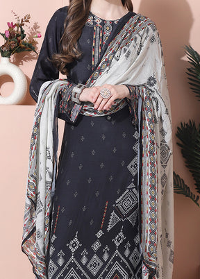 3 Pc Black Unstitched Silk Suit Set