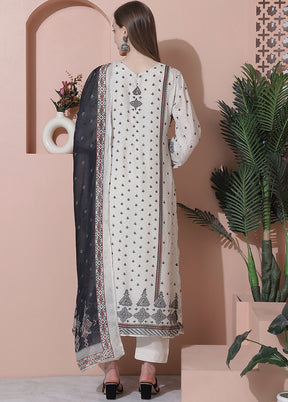 3 Pc Off White Unstitched Silk Suit Set