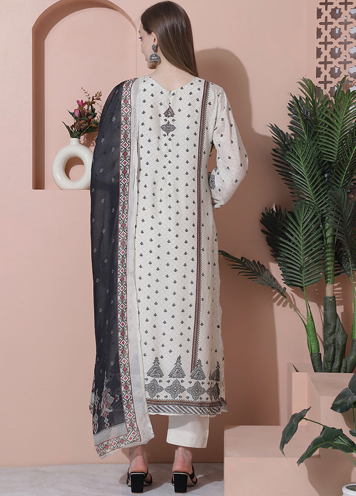 3 Pc Off White Unstitched Silk Suit Set