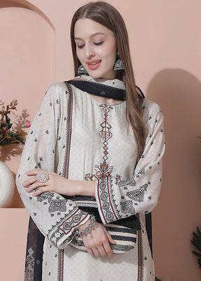 3 Pc Off White Unstitched Silk Suit Set