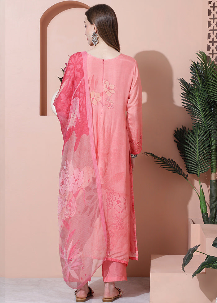 3 Pc Pink Unstitched Silk Suit Set