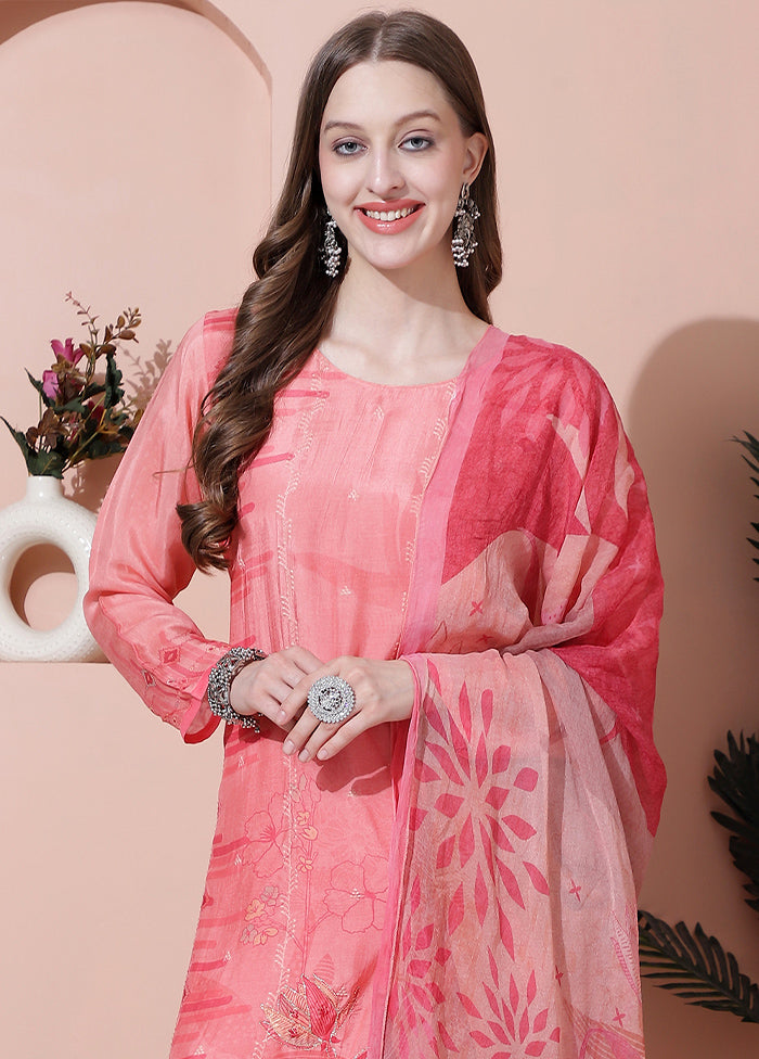 3 Pc Pink Unstitched Silk Suit Set