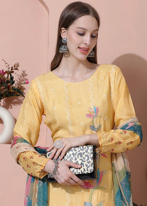 3 Pc Yellow Unstitched Silk Suit Set