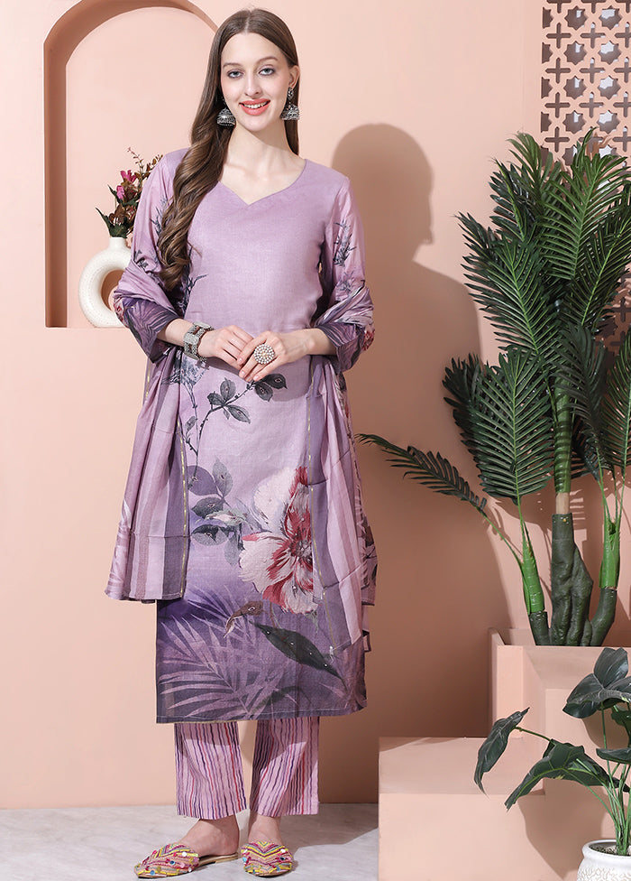 3 Pc Purple Unstitched Cotton Suit Set