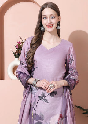 3 Pc Purple Unstitched Cotton Suit Set