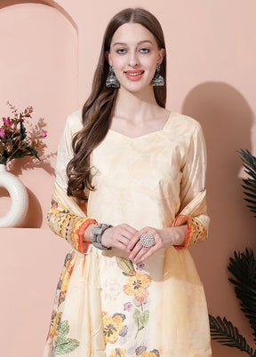 3 Pc Yellow Unstitched Cotton Suit Set