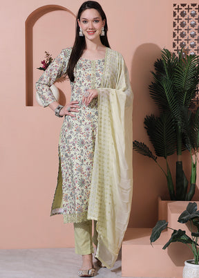 3 Pc Green Unstitched Cotton Suit Set