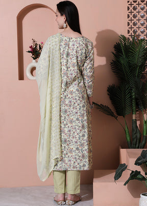 3 Pc Green Unstitched Cotton Suit Set