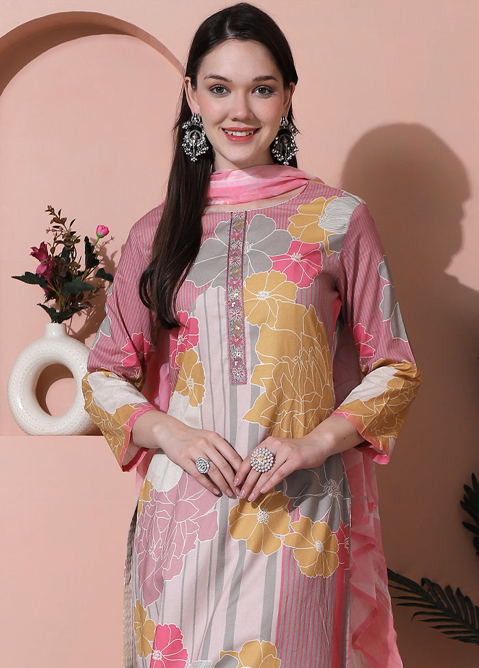 3 Pc Multicolor Unstitched Cotton Suit Set