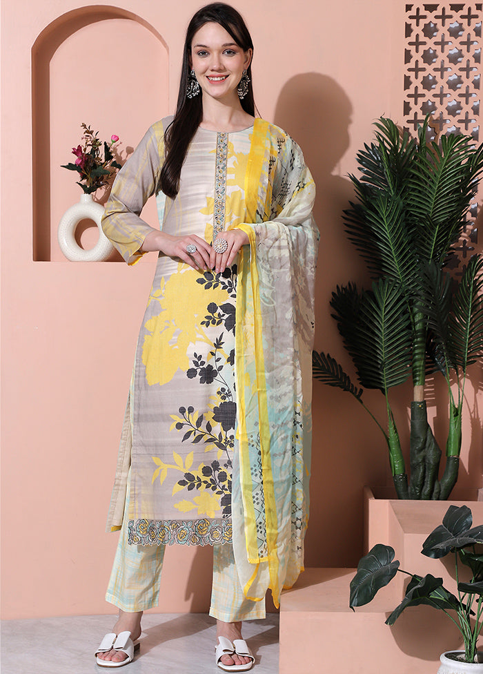 3 Pc Multicolor Unstitched Cotton Suit Set