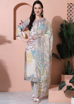 3 Pc Multicolor Unstitched Cotton Suit Set