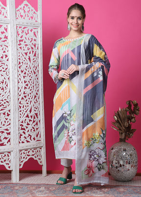 3 Pc Multicolor Semi Stitched Cotton Suit Set