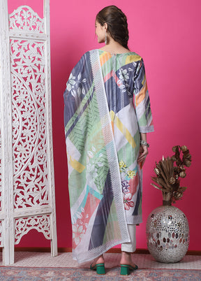 3 Pc Multicolor Unstitched Cotton Suit Set