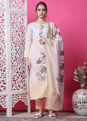 3 Pc Multicolor Semi Stitched Cotton Suit Set