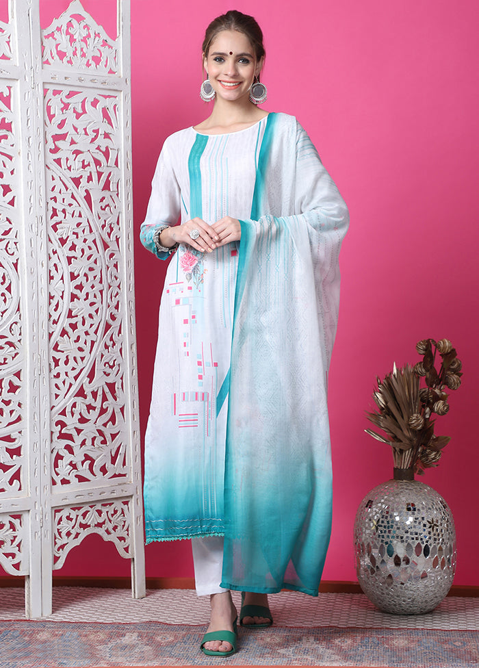 3 Pc Multicolor Semi Stitched Cotton Suit Set