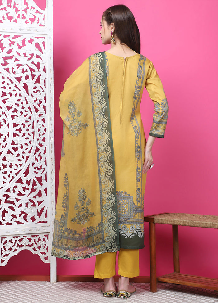 3 Pc Mustard Unstitched Cotton Suit Set