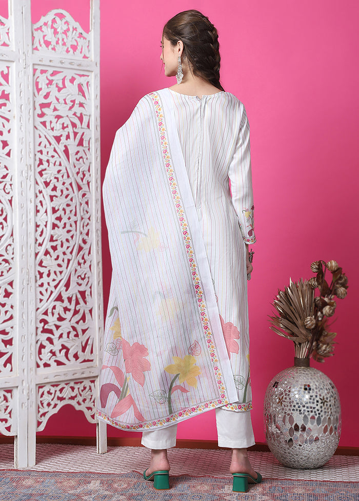 3 Pc Off White Unstitched Cotton Suit Set