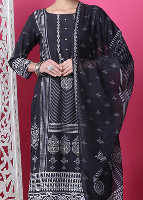 3 Pc Black Unstitched Cotton Suit Set