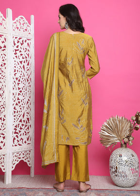 3 Pc Yellow Semi Stitched Silk Suit Set