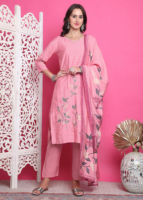 3 Pc Pink Semi Stitched Silk Suit Set