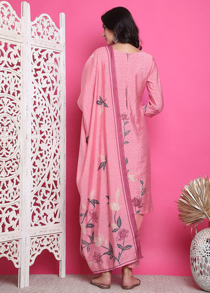 3 Pc Pink Unstitched Silk Suit Set