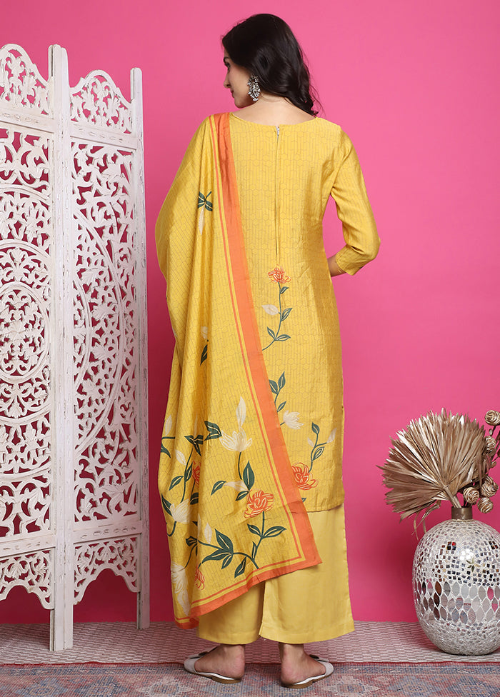 3 Pc Yellow Unstitched Silk Suit Set