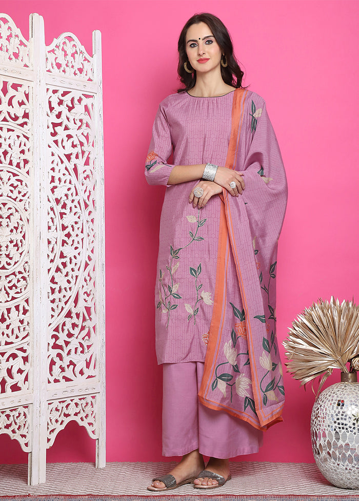 3 Pc Purple Unstitched Silk Suit Set