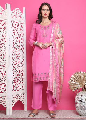 3 Pc Pink Unstitched Silk Suit Set