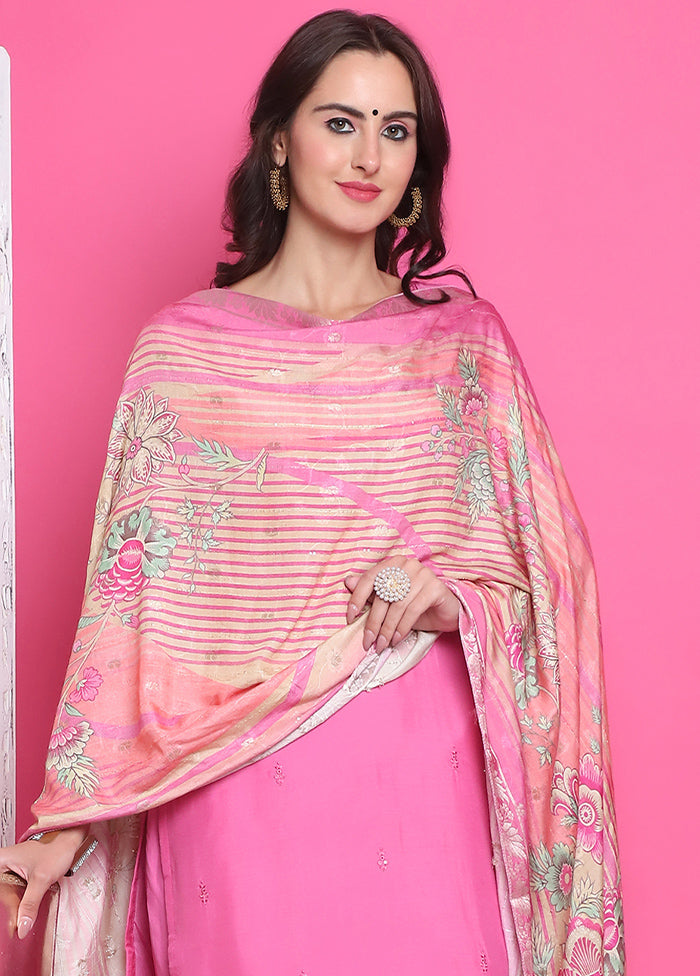 3 Pc Pink Semi Stitched Silk Suit Set