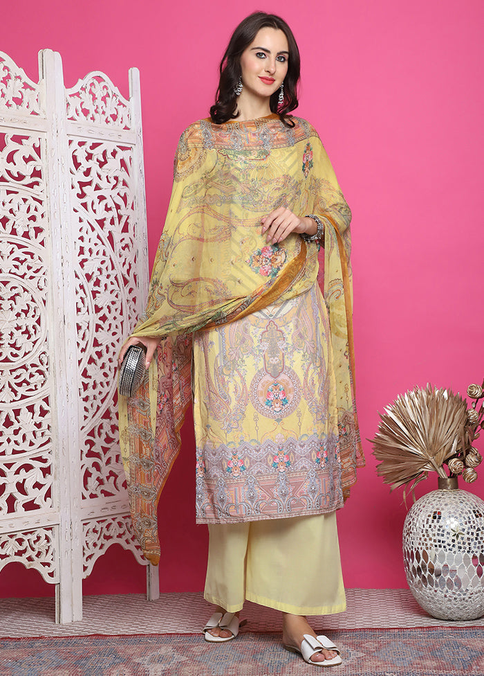 3 Pc Yellow Unstitched Silk Suit Set