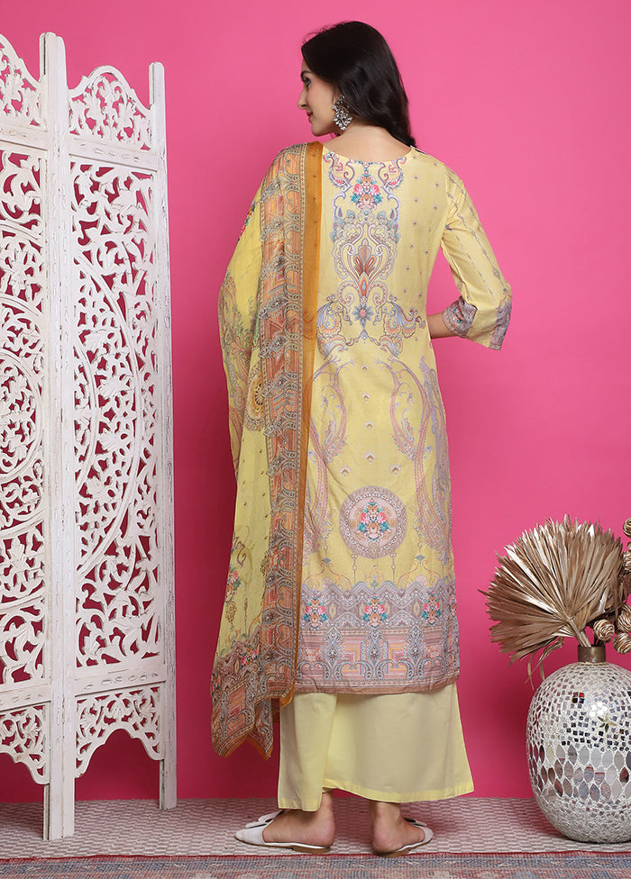 3 Pc Yellow Unstitched Silk Suit Set