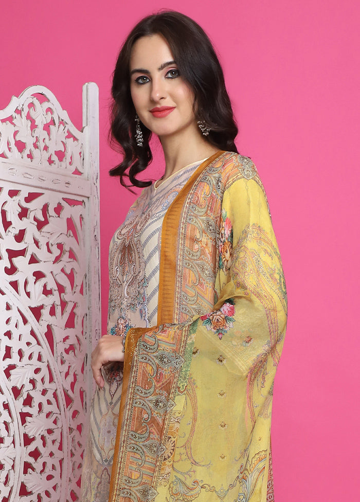 3 Pc Yellow Unstitched Silk Suit Set