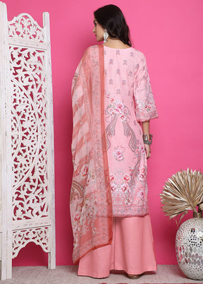 3 Pc Pink Semi Stitched Silk Suit Set