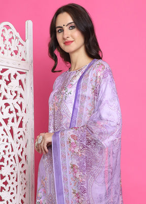 3 Pc Purple Semi Stitched Silk Suit Set