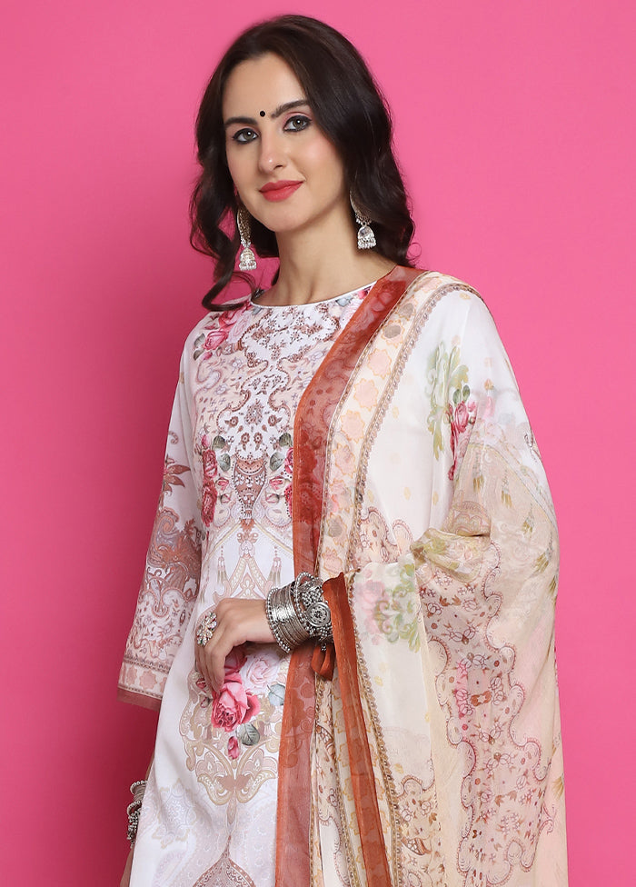 3 Pc Cream Unstitched Silk Suit Set