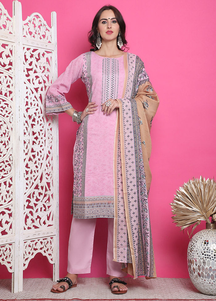 3 Pc Pink Unstitched Cotton Suit Set