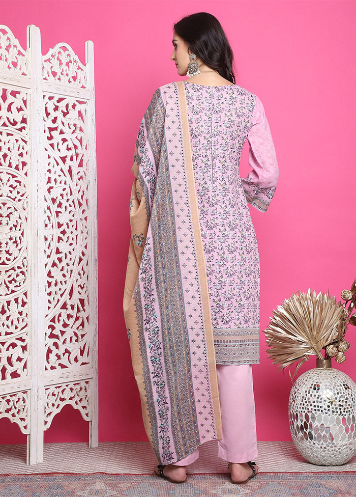 3 Pc Pink Unstitched Cotton Suit Set