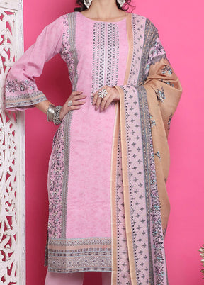 3 Pc Pink Unstitched Cotton Suit Set