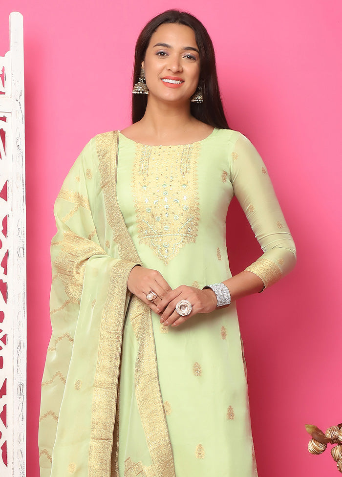 3 Pc Pista Green Unstitched Silk Suit Set