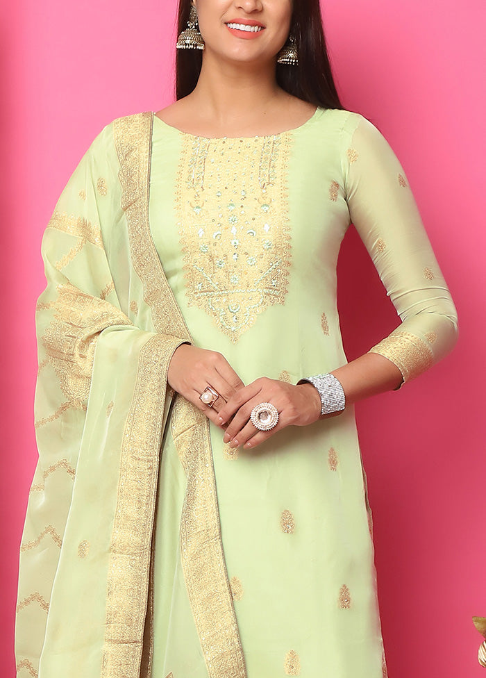 3 Pc Pista Green Unstitched Silk Suit Set