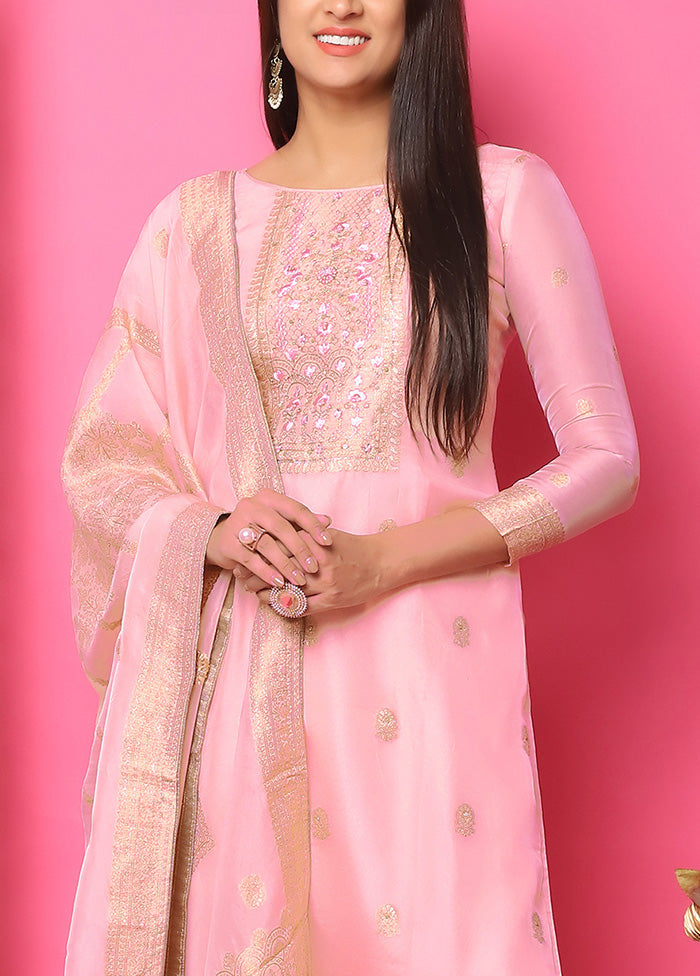 3 Pc Pink Unstitched Silk Suit Set