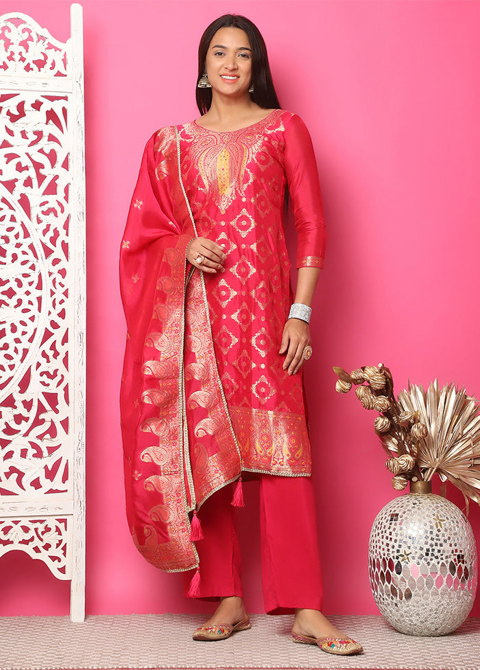 3 Pc Red Unstitched Silk Suit Set