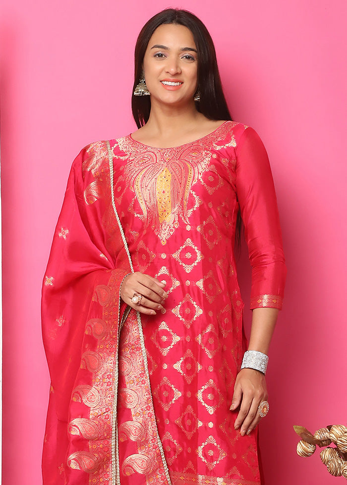 3 Pc Red Unstitched Silk Suit Set