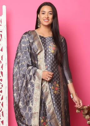 3 Pc Grey Unstitched Silk Suit Set