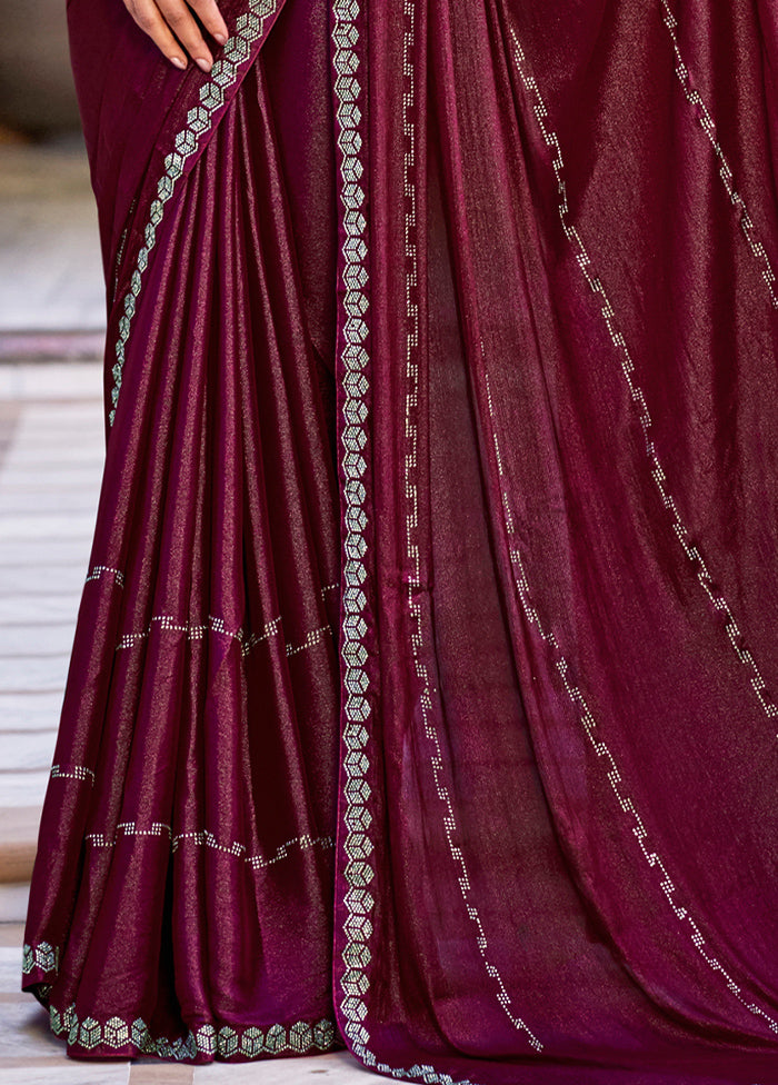 Maroon Chiffon Silk Saree With Blouse Piece