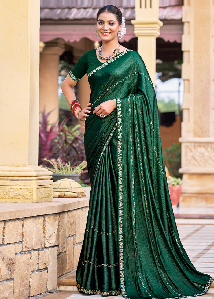 Green Chiffon Silk Saree With Blouse Piece