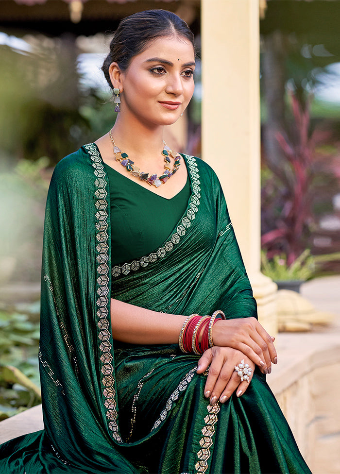 Green Chiffon Silk Saree With Blouse Piece