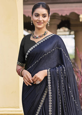 Blue Chiffon Silk Saree With Blouse Piece