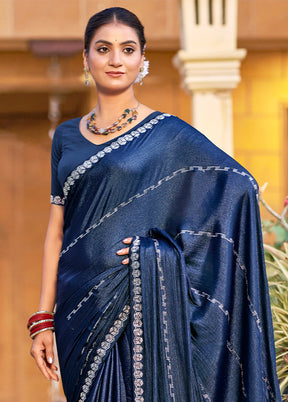 Navy Blue Chiffon Silk Saree With Blouse Piece