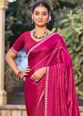 Magenta Chiffon Silk Saree With Blouse Piece